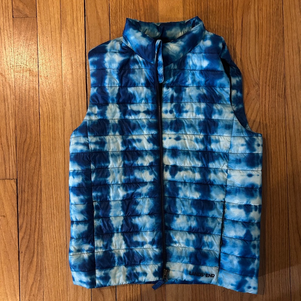 Lands' End Black Quilted Jacket with Blue Accents